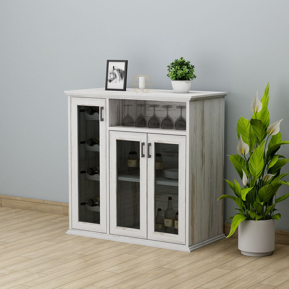 Bar Cabinet, Solid Wood Bar Cabinet, White Color Bar Cabinet, Bar Cabinet With Shutter, Bar Cabinet With Open Shelf, Bar Cabinet - VT10062