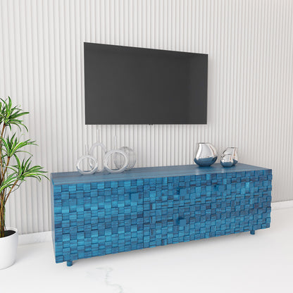 Entertainment Unit, Solid Wood TV Unit, Blue Color TV Cabinet, TV Unit with Shutter, TV Unit with Open Shelf, Entertainment Unit - VT10064