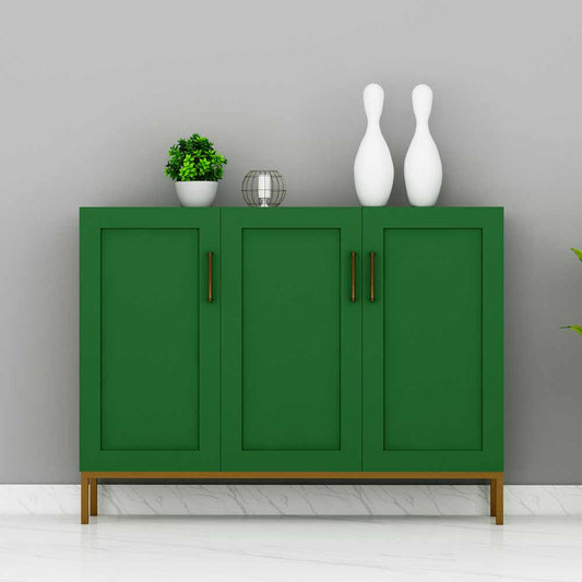 Emerald Green Shoe Cabinet with Triple-Door Storage & Gold Metal Base – VT-10065