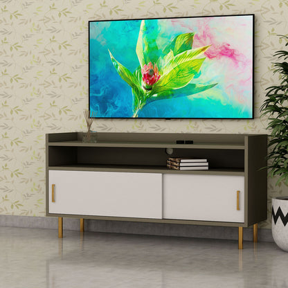 Entertainment Unit, Olive Green & White Color TV Unit, TV Unit with Shutter & Open Space, MS Leg in Golden Color, Entertainment Unit - VT10074