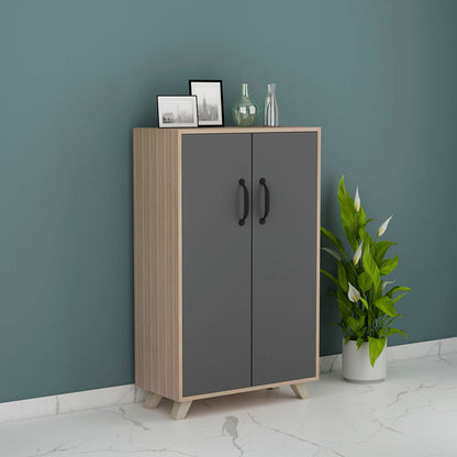 Modern Grey & Natural Wood Tall Shoe Cabinet – VT-10076