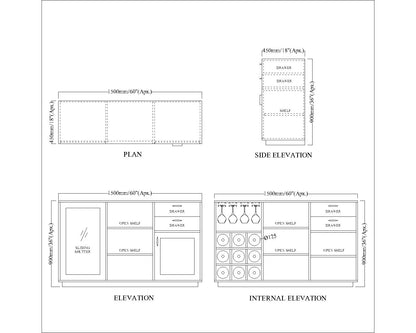 Bar Cabinet, Bar Unit, Bar Unit in Dark Brown Color, Bar Cabinet with Drawer & Shutter - VT10081