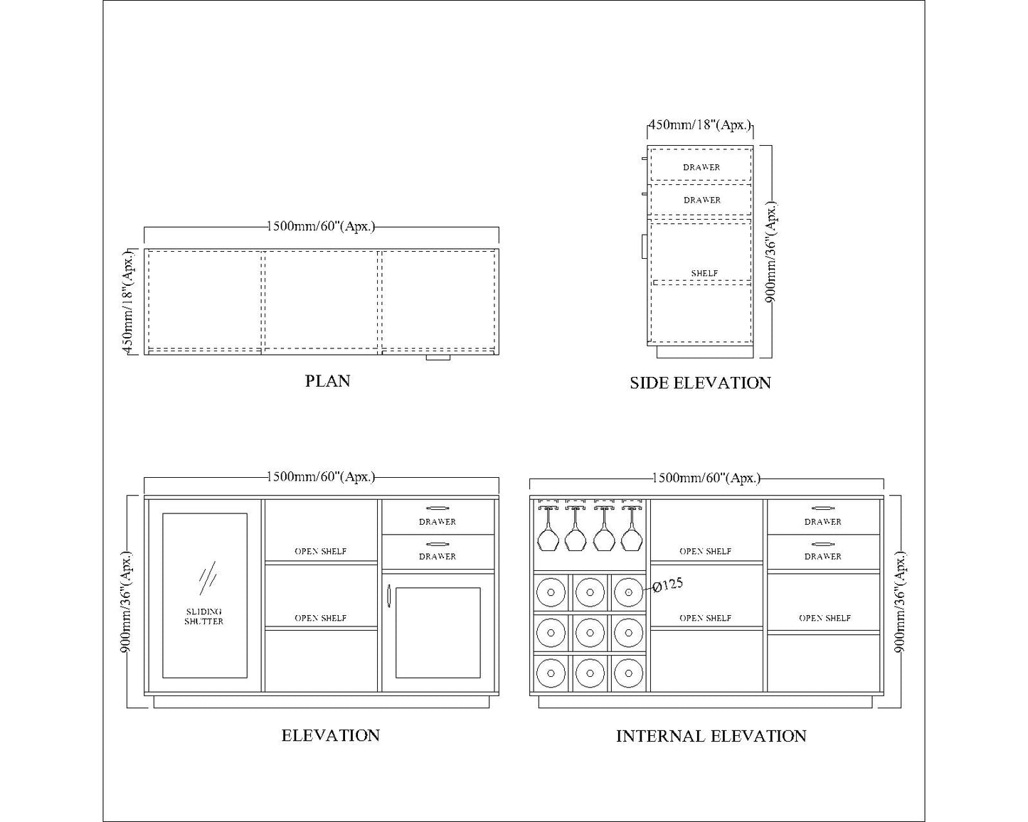 Bar Cabinet, Bar Unit, Bar Unit in Brown Color, Bar Cabinet with Drawer & Shutter - VT10082