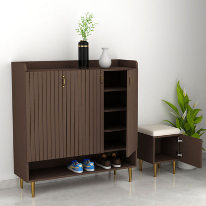 Modern Brown Wooden Shoe Cabinet with Gold Legs and Storage - VT-10083