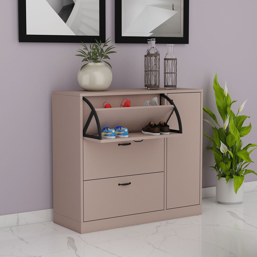 Beige Shoe Rack with Flip Shutter, Unique Vanity Design  VT-10085