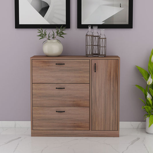 Modern Walnut Finish Shoe Rack with Flip Drawers & Side Cabinet – VT-10086