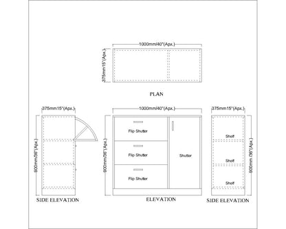 Modern Walnut Finish Shoe Rack with Flip Drawers & Side Cabinet – VT-10086