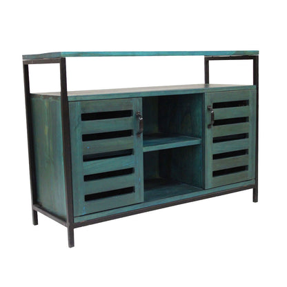 Cabinet, Solid Wood & MS Cabinet, Green Color Cabinet, Cabinet with Shutter, Cabinet with Open Shelf, Cabinet - VT10087