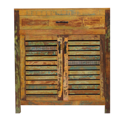 Rustic Multicolor Shutter-Style Wooden Storage Cabinet with Drawer – VT-10088
