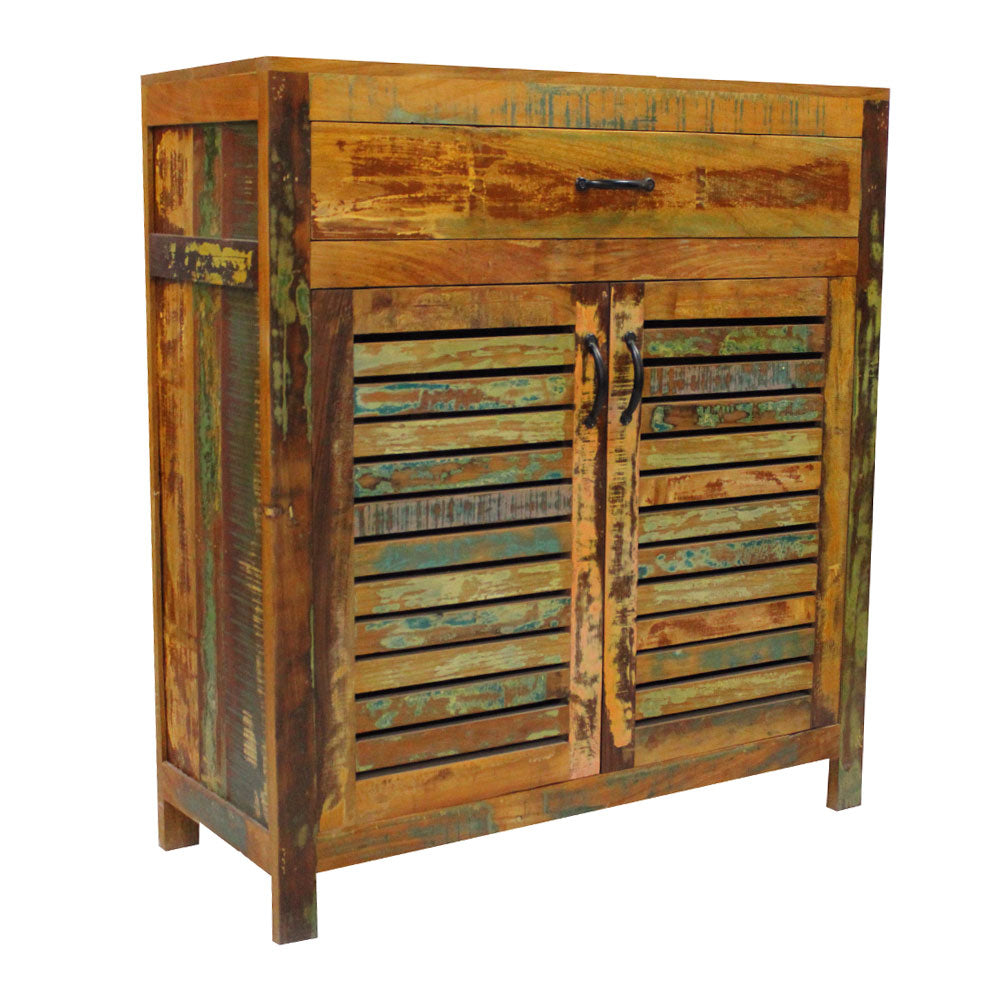Rustic Multicolor Shutter-Style Wooden Storage Cabinet with Drawer – VT-10088
