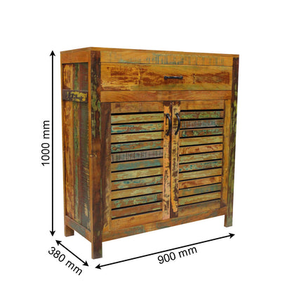 Rustic Multicolor Shutter-Style Wooden Storage Cabinet with Drawer – VT-10088