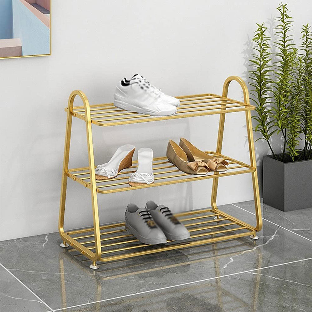3-Tier Gold Metal Shoe Rack – VT-10093 (Modern Open Design)