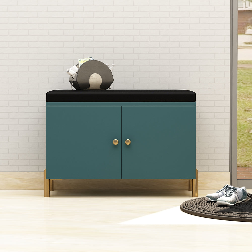 Modern Shoe Rack Bench with Cushioned Seating – VT-10094 (Teal & Black Finish)