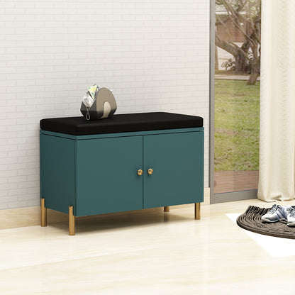 Modern Shoe Rack Bench with Cushioned Seating – VT-10094 (Teal & Black Finish)