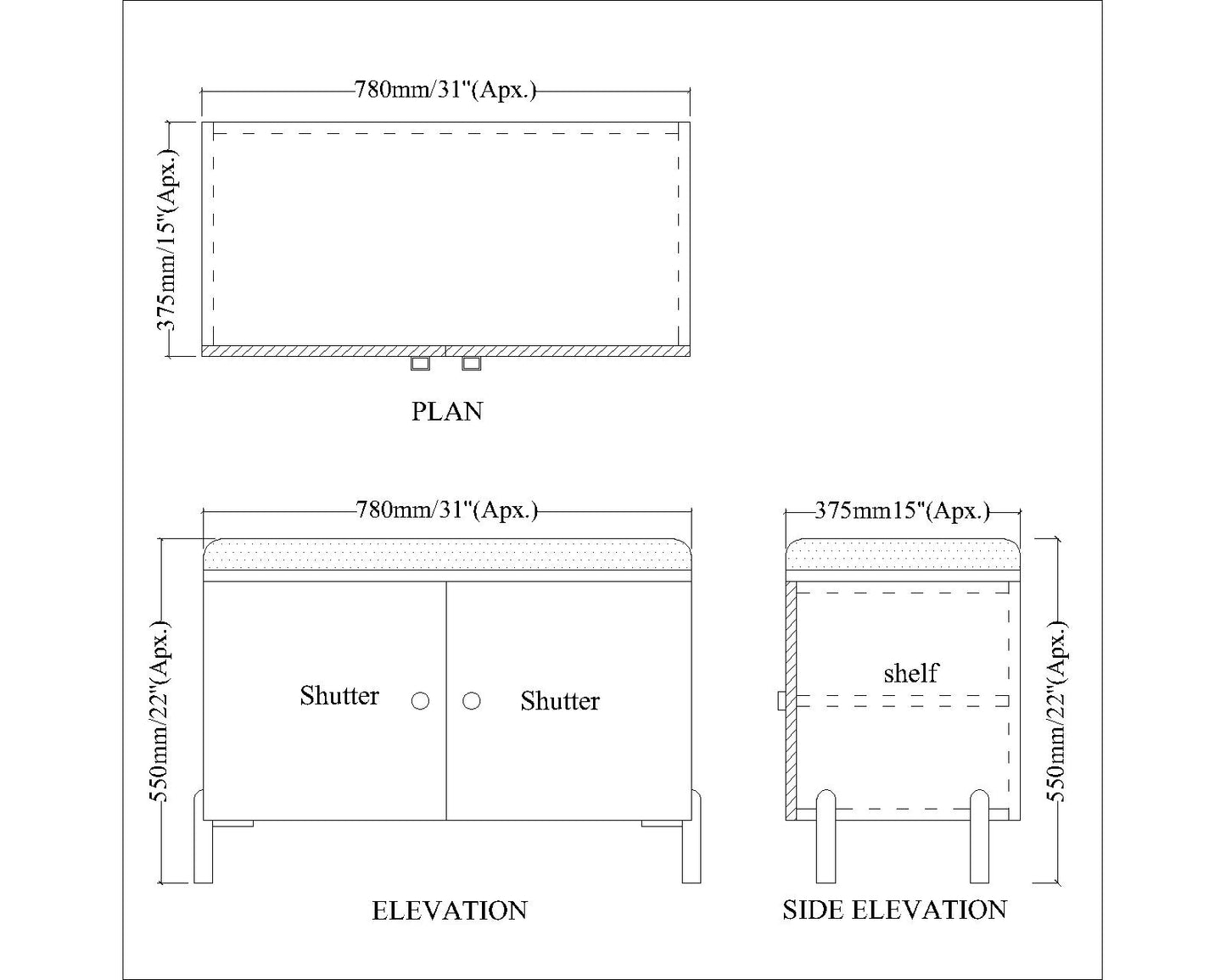 Modern Shoe Rack Bench with Cushioned Seating – VT-10094 (Teal & Black Finish)