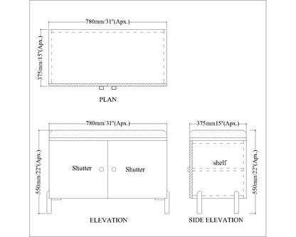 Modern Shoe Rack Bench with Cushioned Seating – VT-10094 (Teal & Black Finish)