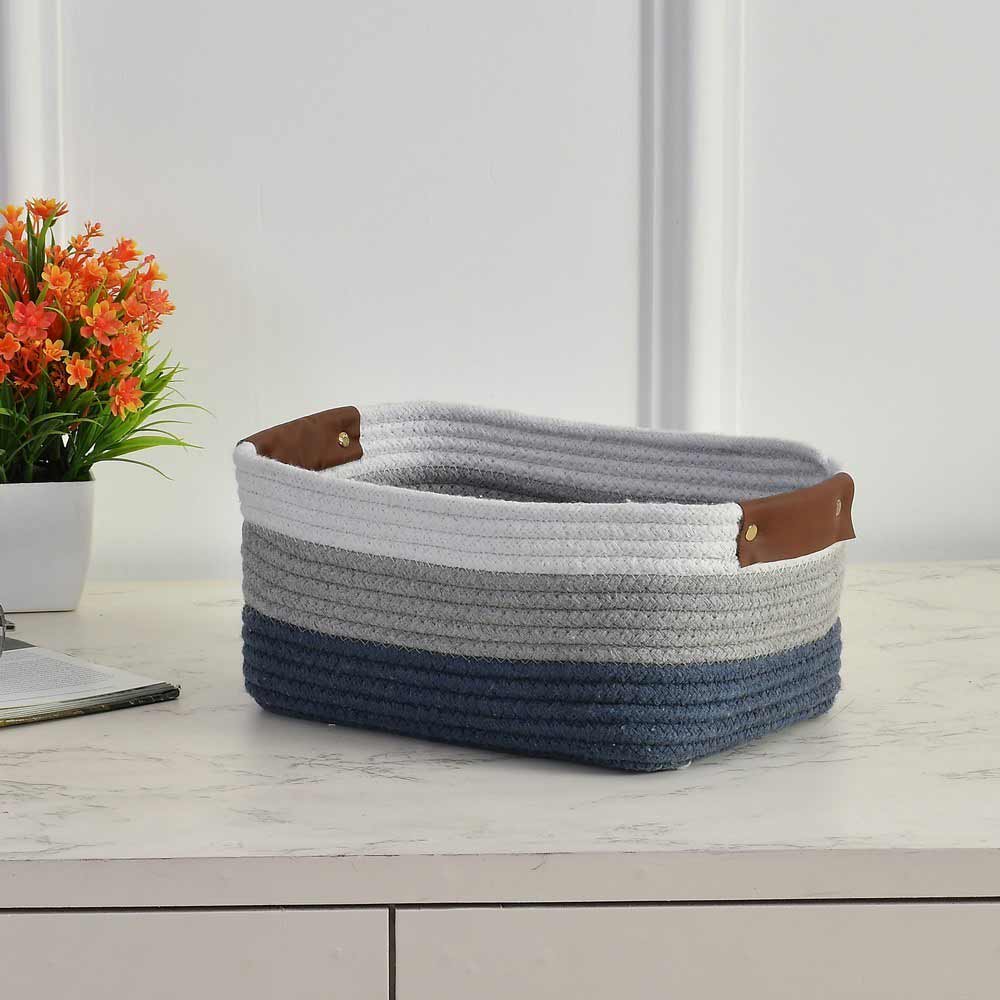 Storage Basket , (i469_1_1), Storage Basket With Blue, Grey & White Color, Storage Basket  - VT11023