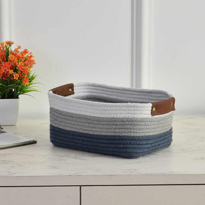 Storage Basket , (i469_1_1), Storage Basket With Blue, Grey & White Color, Storage Basket  - VT11023