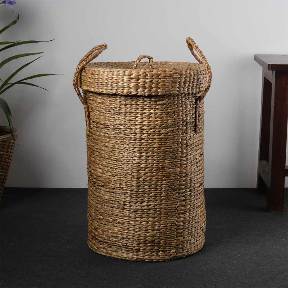 Storage Basket (KWLB1), Kraftinn Water Hyacinth Laundry Basket with Lid, Laundry Basket with Brown Color, Storage Basket  - VT11038