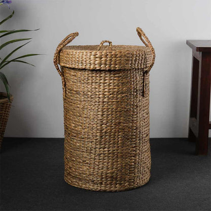 Storage Basket (KWLB1), Kraftinn Water Hyacinth Laundry Basket with Lid, Laundry Basket with Brown Color, Storage Basket  - VT11038