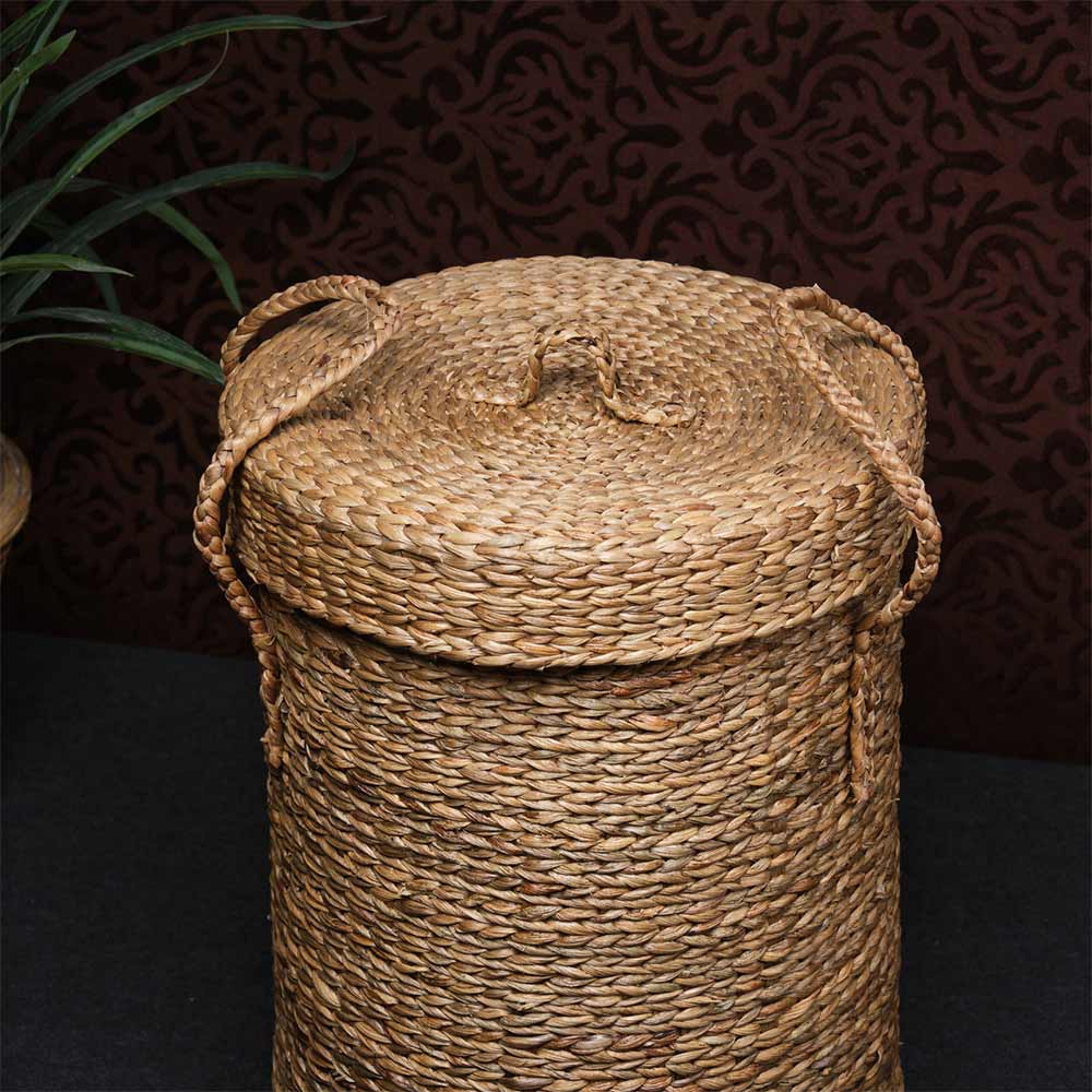 Storage Basket (KWLB1), Kraftinn Water Hyacinth Laundry Basket with Lid, Laundry Basket with Brown Color, Storage Basket  - VT11038
