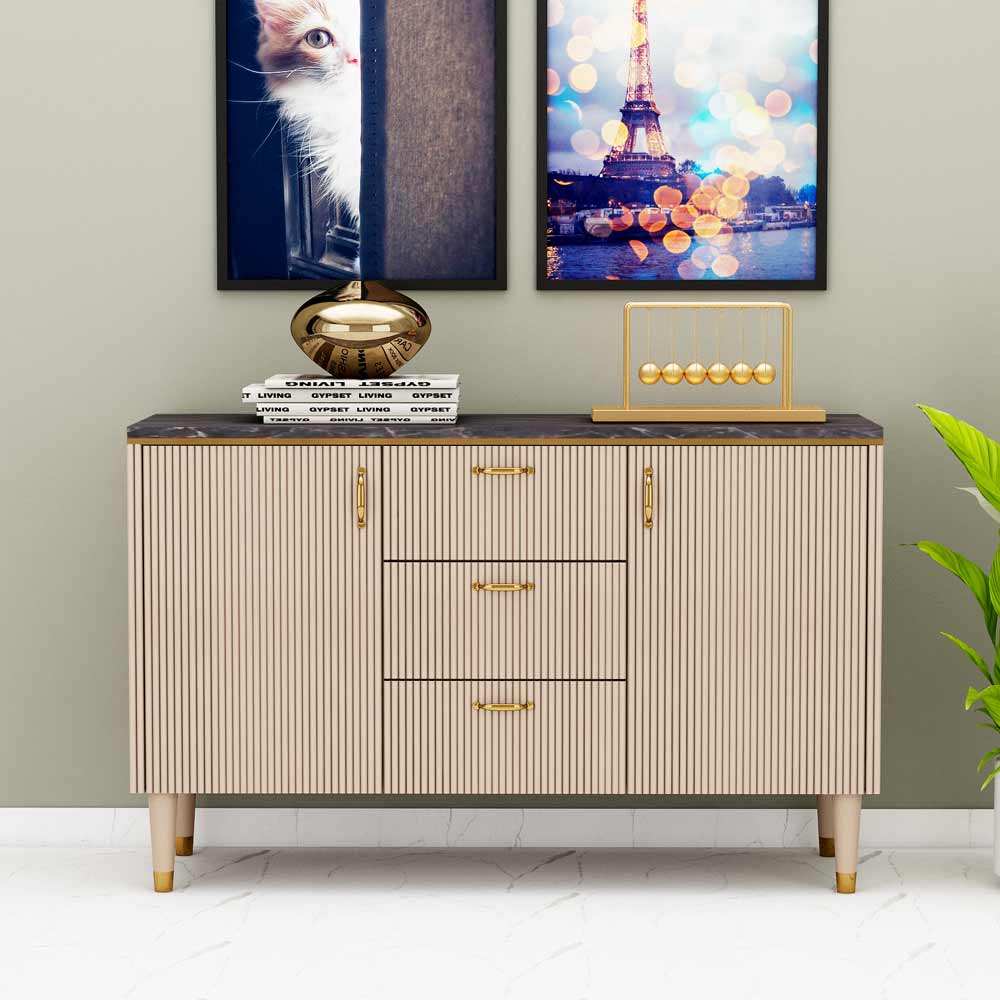 Chest of Drawer, Beige & Black Color Cabinet, Chest of Drawer with Shu ...