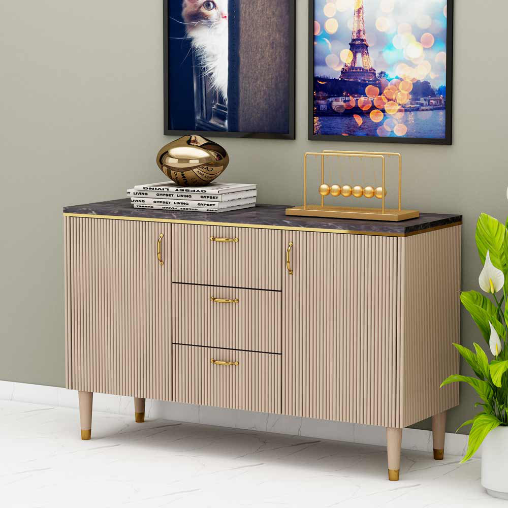 Chest of Drawer, Beige & Black Color Cabinet, Chest of Drawer with Shutter & Drawer, Chest of Drawer  - VT11043