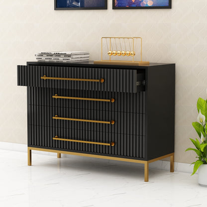 Chest of Drawer, Black Color Cabinet, Chest of Drawer with Drawer, Chest of Drawer with MS Leg in Gold Finish, Chest of Drawer - VT11044