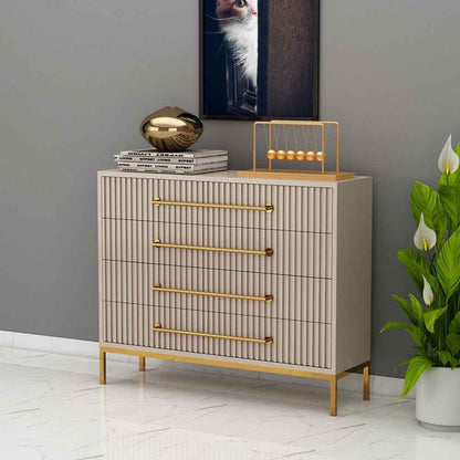 Chest Of Drawer, Beige Color Cabinet, Chest Of Drawer With Drawer, Chest Of Drawer With MS Leg In Gold Finish, Chest Of Drawer - VT11045