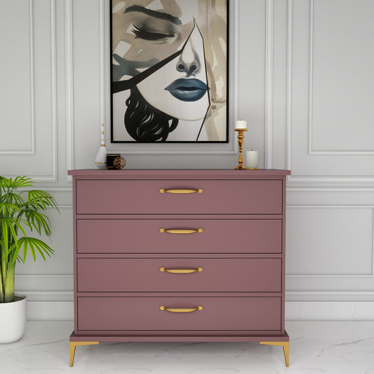 Storage Unit, Dusty Pink Color Storage Unit, Storage with Drawers, Sideboard for Living Room & Bedroom, MS Leg in Golden Finish, Storage Unit - VT11069