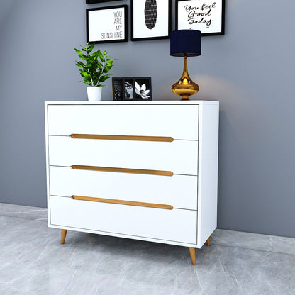 Chest of Drawer, White & Golden  Color Cabinet, Chest of Drawer with Darwer, MS Leg with Golden Finish, Chest of Drawer - VT11073