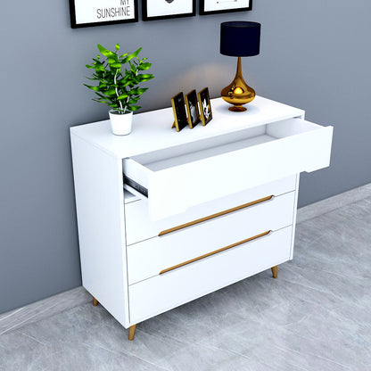 Chest of Drawer, White & Golden  Color Cabinet, Chest of Drawer with Darwer, MS Leg with Golden Finish, Chest of Drawer - VT11073