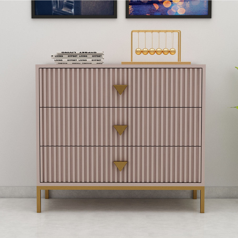 Chest of Drawer, Beige Color Cabinet, Chest of Drawer With Drawer, Multi Storage Unit, Chest of Drawer with MS Leg in Gold Finish, Chest of Drawer - VT11074