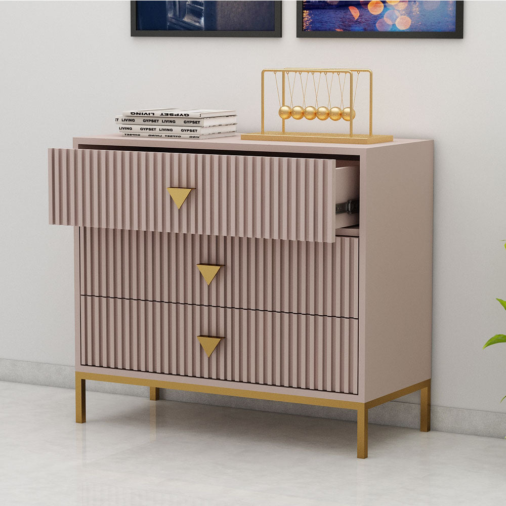 Chest of Drawer, Beige Color Cabinet, Chest of Drawer With Drawer, Multi Storage Unit, Chest of Drawer with MS Leg in Gold Finish, Chest of Drawer - VT11074