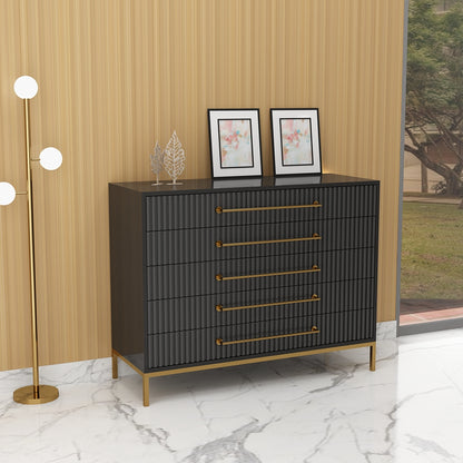 Chest of Drawer, Black Color Cabinet, Chest of Drawer with Drawers, Chest of Drawer with MS Leg in Gold Finish, Chest of Drawer - VT11075