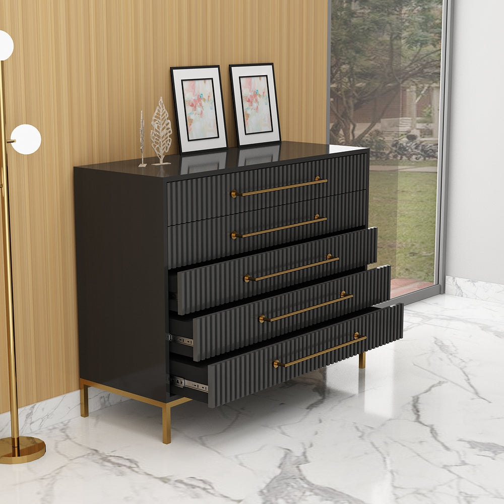 Chest of Drawer, Black Color Cabinet, Chest of Drawer with Drawers, Chest of Drawer with MS Leg in Gold Finish, Chest of Drawer - VT11075