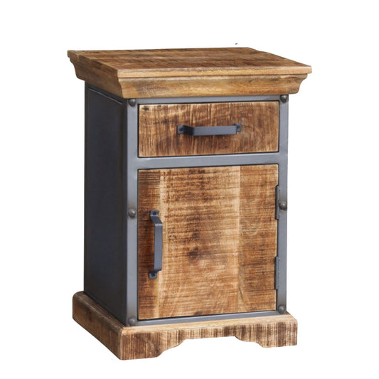 Bedside Table , Black & Brown Bedside Table , Bedside Table with Drawer, Bedside Table with Shutter, Bedside Table - VT - 12092