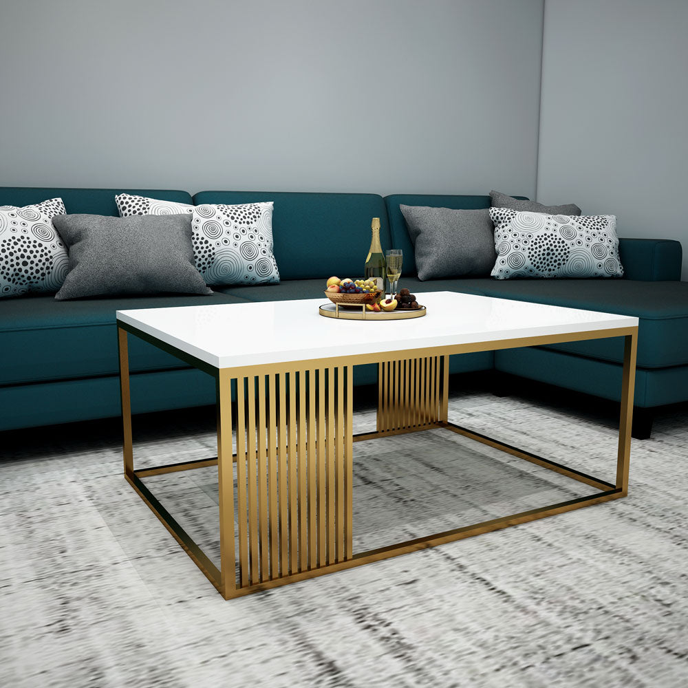 Coffee Table, Coffee Table with White & Gold Color, Coffee Table - VT12101