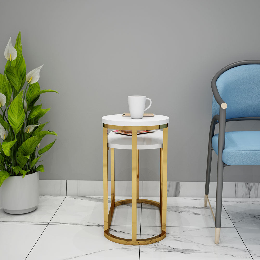 End Table, End Table for Living room, End Table with White Color, End Table with Golden MS Frame, End Table - VT12106