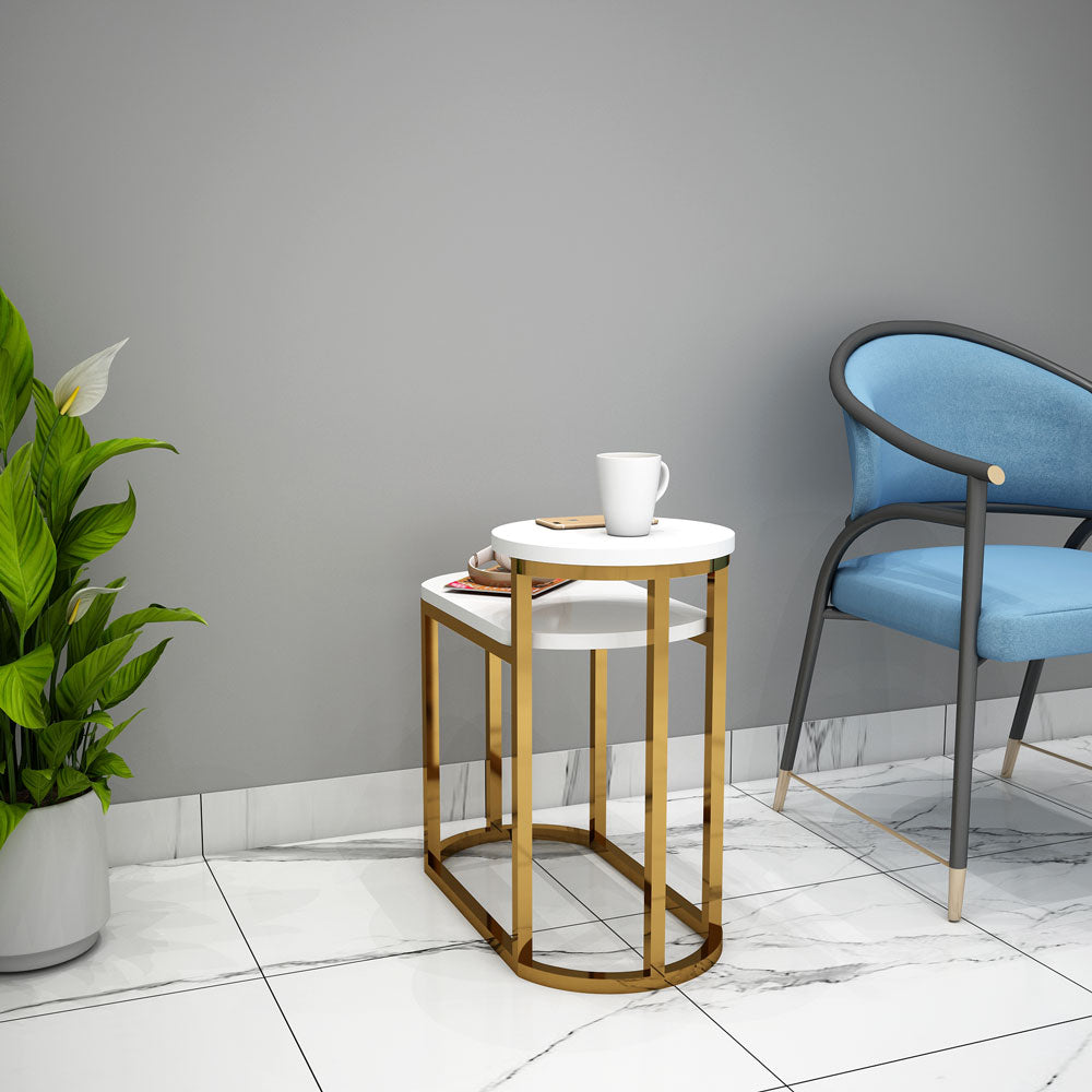 End Table, End Table for Living room, End Table with White Color, End Table with Golden MS Frame, End Table - VT12106