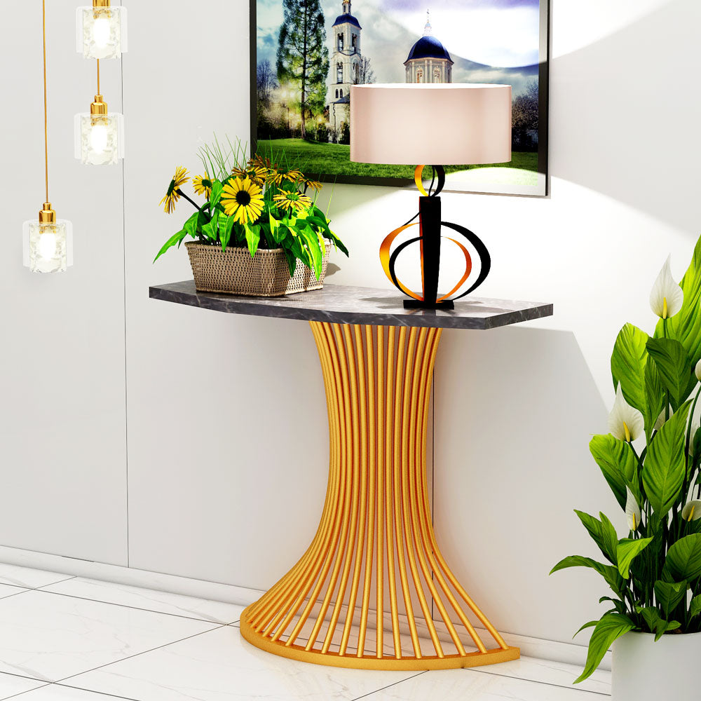 Console Table, Black Color Console Table, Console Table with Unique Design, Console Table With MS Leg in Gold Finish, Console Table - VT12114