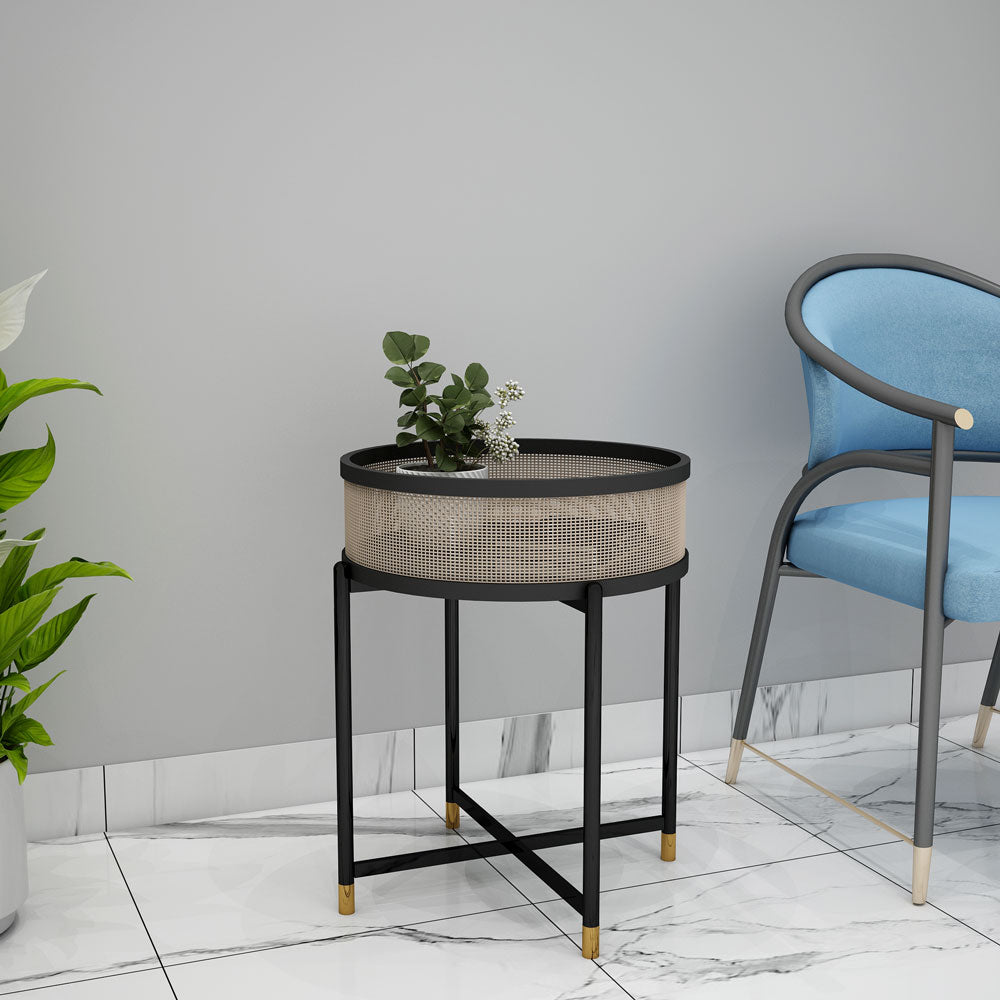 End Tables, End Table for Living room, End Table With Cane, End Table in Brown & Black Color, End Table with Metal Legs, End Table - VT12134