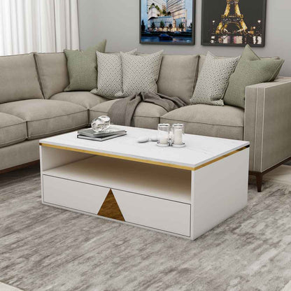 Coffee Table, Coffee Table in White Color, Coffee Table with Drawer & Open Space, Coffee Table - VT12139