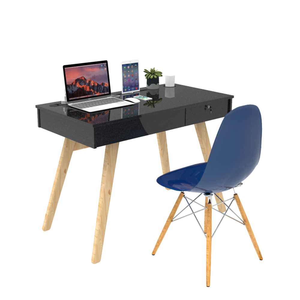 IN2020 Invenzo Diplomate Study, Laptop, Desktop & Workstation Table Desk for Home, Office and Study Room with 2 USB Port, LAN, HDMI & Power Socket in Black Colour, Study Table - VT12140