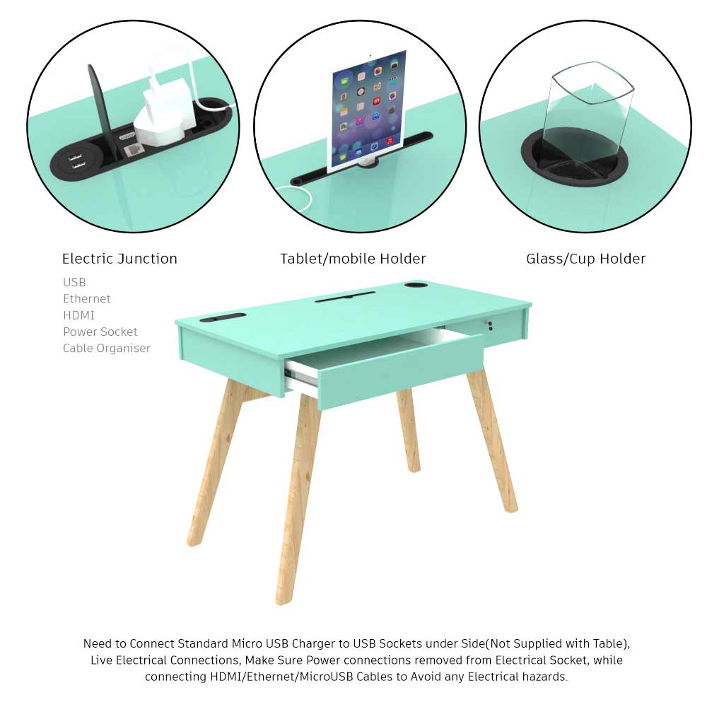 IN2022, Invenzo Diplomate Study, Laptop, Desktop & Workstation Table Desk for Home, Office and Study Room with 2 USB Port, LAN, HDMI & Power Socket in Green Colour, Study Table - VT12142