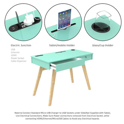 IN2022, Invenzo Diplomate Study, Laptop, Desktop & Workstation Table Desk for Home, Office and Study Room with 2 USB Port, LAN, HDMI & Power Socket in Green Colour, Study Table - VT12142