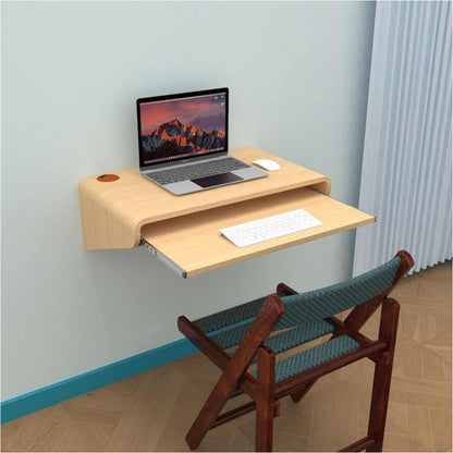 IN2031, Invenzo Curve Wall Mounted Laptop, Study, Workstation Table Desk with Keyboard Tray & Cable Organizer (Textured Light Maple), Study Table - VT12151