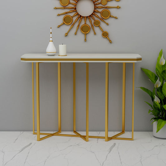 Console Table, White Color Console Table, Entrance Table, MS Leg in Gold Color, Console Table - VT12156