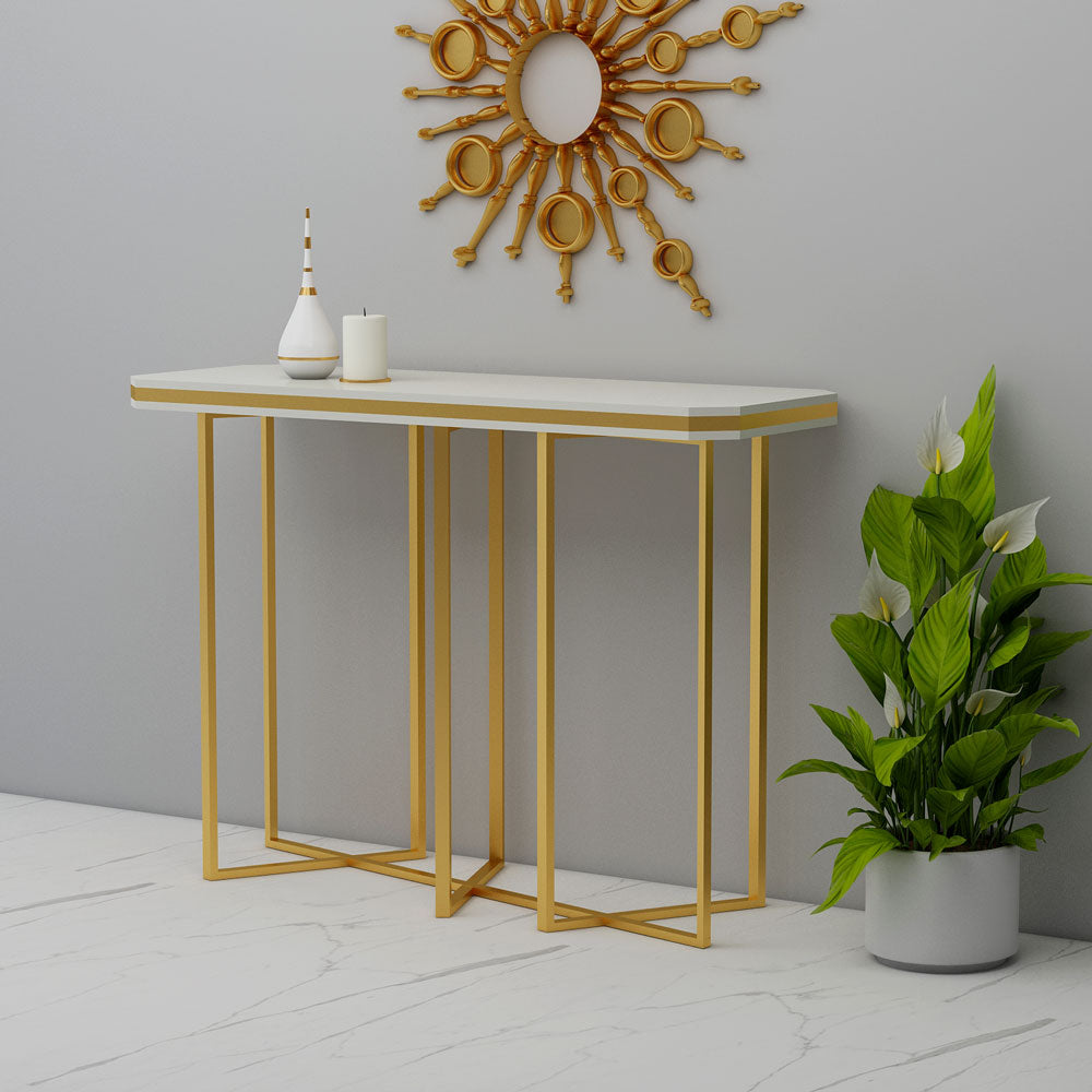 Console Table, White Color Console Table, Entrance Table, MS Leg in Gold Color, Console Table - VT12156