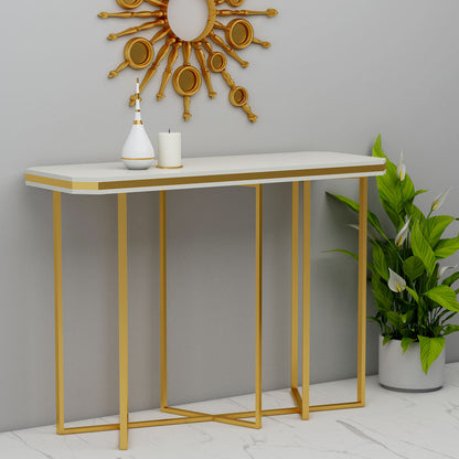 Console Table, White Color Console Table, Entrance Table, MS Leg in Gold Color, Console Table - VT12156